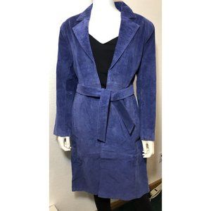 NWOT Women's Size 6 Blue Leather Mid Length Jacket Coat Stunning 100% Genuine